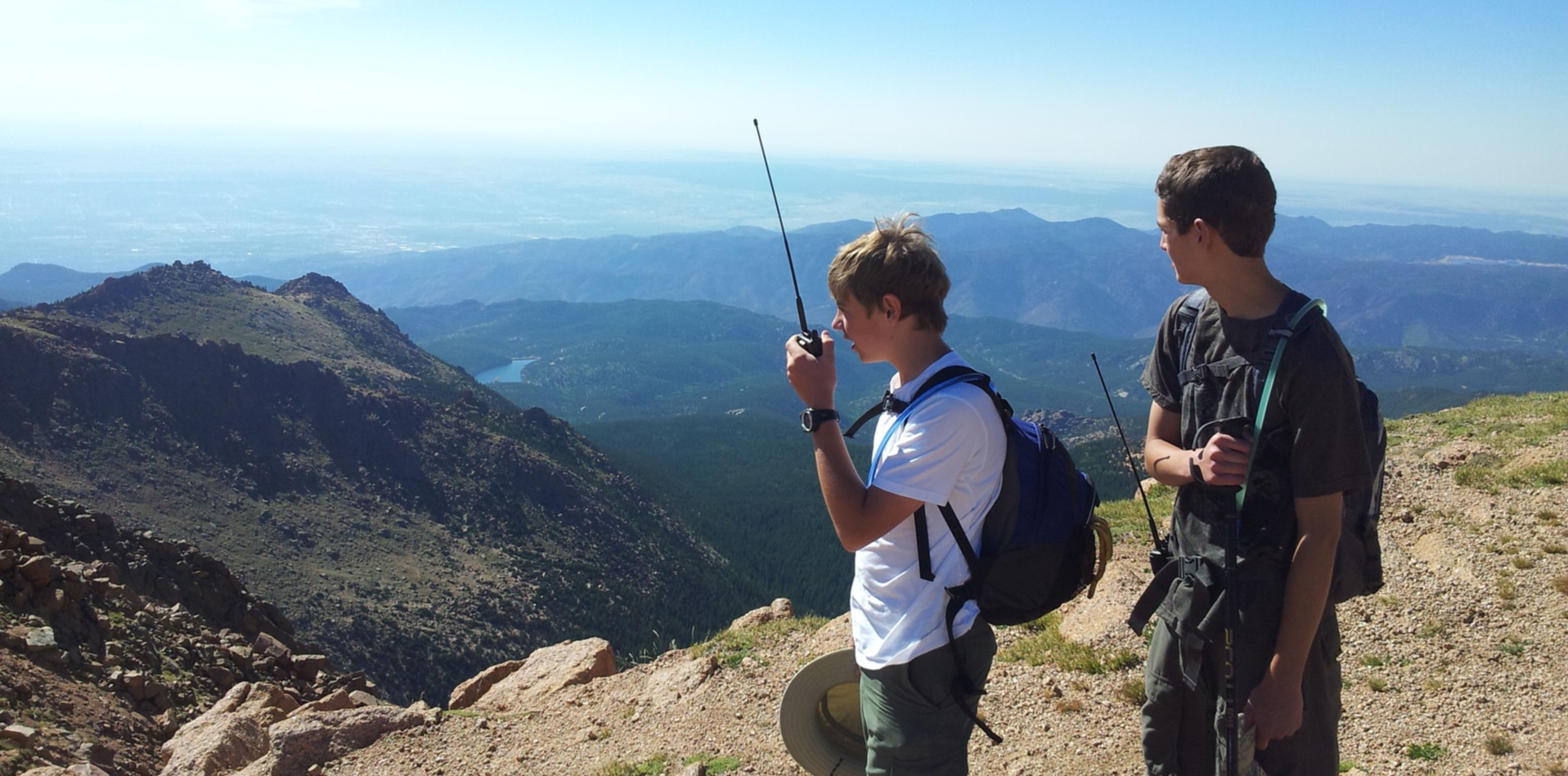 Ham radio operators on a mountain summit